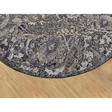 Load image into Gallery viewer, 8&#39;x8&#39; Tarmac Brown, Hand Knotted With Essence Of Black, Sickle Leaf Design, Plush and Lush, Wool and Silk, Borderless Round Oriental Rug FWR545838