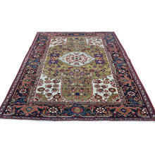 Load image into Gallery viewer, 4&#39;6&quot;x6&#39;4&quot; Green Hand-Knotted Antique Persian Heriz Mint Cond Pure Wool Oriental Rug FWR206706