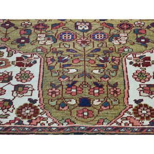 4'6"x6'4" Green Hand-Knotted Antique Persian Heriz Mint Cond Pure Wool Oriental Rug FWR206706