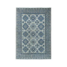 Load image into Gallery viewer, 4&#39;x6&#39;1&quot; Ivory Vintage Look Kazak Geometric Design Hand-Knotted Oriental Rug FWR302022