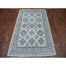 Load image into Gallery viewer, 4&#39;x6&#39;1&quot; Ivory Vintage Look Kazak Geometric Design Hand-Knotted Oriental Rug FWR302022