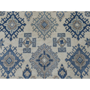 4'x6'1" Ivory Vintage Look Kazak Geometric Design Hand-Knotted Oriental Rug FWR302022