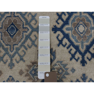 4'x6'1" Ivory Vintage Look Kazak Geometric Design Hand-Knotted Oriental Rug FWR302022