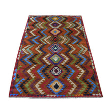 Load image into Gallery viewer, 3&#39;9&quot;x6&#39; Brown Hand Knotted Colorful Afghan Baluch Geometric Design Pure Wool Oriental Rug FWR318858