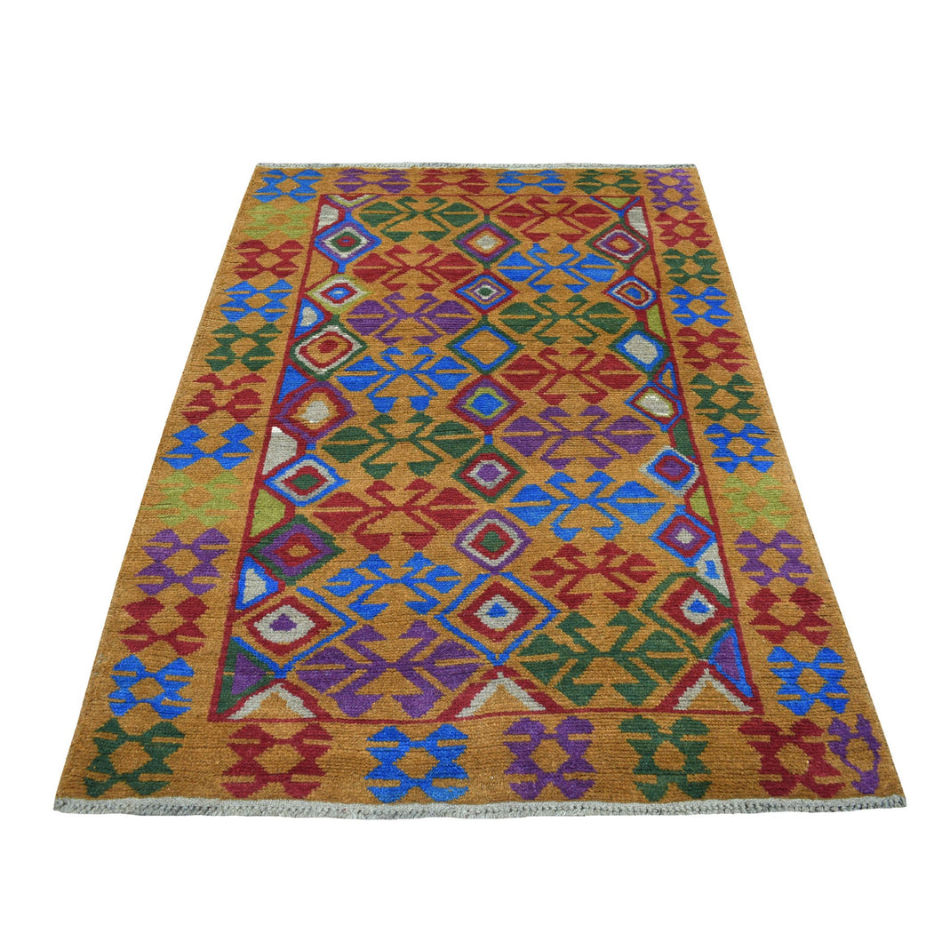 4'x6' Natural Dyes Colorful Afghan Baluch Tribal Design Hand Knotted Pure Wool Oriental Rug FWR318948