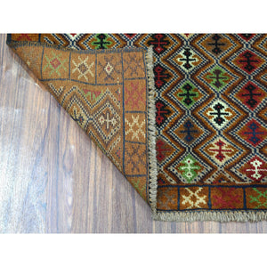 3'1"x4'8" Brown Colorful Afghan Baluch Geometric Design Hand Knotted 100% Wool Oriental Rug FWR319050