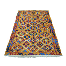 Load image into Gallery viewer, 4&#39;x5&#39;10&quot; Colorful Afghan Baluch Tribal Design Hand Knotted 100% Wool Oriental Rug FWR319092