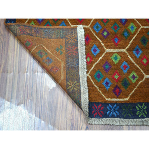 4'x6' Brown Colorful Afghan Baluch Tribal Design Hand Knotted 100% Wool Oriental Rug FWR319098