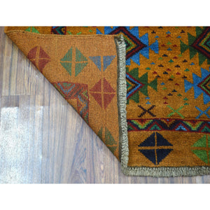 4'x6'1" Natural Dyes Colorful Afghan Baluch Geometric Design Hand Knotted Pure Wool Oriental Rug FWR319128