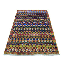 Load image into Gallery viewer, 4&#39;3&quot;x6&#39;1&quot; Brown Tribal Design Colorful Afghan Baluch Hand Knotted Pure Wool Oriental Rug FWR319812