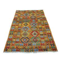 Load image into Gallery viewer, 4&#39;3&quot;x6&#39; Orange Colorful Afghan Baluch Tribal Design Hand Knotted Pure Wool Oriental Rug FWR319902