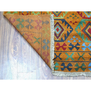 4'3"x6' Orange Colorful Afghan Baluch Tribal Design Hand Knotted Pure Wool Oriental Rug FWR319902