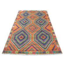 Load image into Gallery viewer, 5&#39;8&quot;x7&#39;10&quot; Burnt Orange Colorful Afghan Baluch Hand Knotted Geometric Design Pure Wool Oriental Rug FWR320034