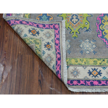 Load image into Gallery viewer, 3&#39;8&quot;x6&#39; Colorful Gray Fusion Kazak Pure Wool Geometric Design Hand Knotted Oriental Rug FWR322794