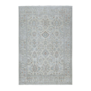 6'x8'10" White Wash Peshawar Pure Wool Hand Knotted Oriental Rug FWR323460