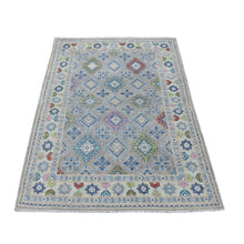 Load image into Gallery viewer, 3&#39;9&quot;x5&#39;10&quot; Colorful Gray Fusion Kazak Pure Wool Geometric Design Hand Knotted Oriental Rug FWR325848