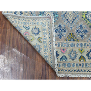 3'9"x5'10" Colorful Gray Fusion Kazak Pure Wool Geometric Design Hand Knotted Oriental Rug FWR325848