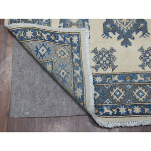 3'10"x5'3" Ivory Hand Knotted Afghan Vintage Look Kazak Natural Wool Oriental Rug FWR328692