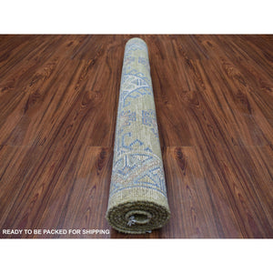 4'1"x6' Anatolian Design With Glimmery Wool Mustard Color Hand Knotted Oriental Rug FWR335730