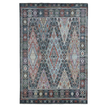 Load image into Gallery viewer, 6&#39;4&quot;x9&#39;2&quot; Charcoal Black With Anatolian Design Organic Wool Hand Knotted Oriental Rug FWR336540