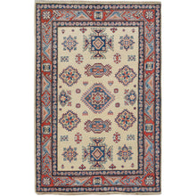 Load image into Gallery viewer, 4&#39;x5&#39;7&quot; Ivory Special Kazak Geometric Design Pure Wool Hand Knotted Oriental Rug FWR342426