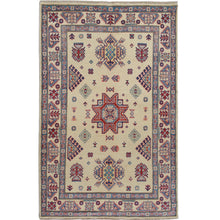 Load image into Gallery viewer, 3&#39;10&quot;x6&#39; Ivory Special Kazak Geometric Design Pure Wool Hand Knotted Oriental Rug FWR342486