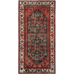 5'x9'10" Semi Antique Hand Knotted Red Persian Hamadan Sheared Low Clean Organic Wool Shabby Chic Gallery Size Runner Oriental Rug FWR347880