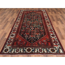 Load image into Gallery viewer, 5&#39;x9&#39;10&quot; Semi Antique Hand Knotted Red Persian Hamadan Sheared Low Clean Organic Wool Shabby Chic Gallery Size Runner Oriental Rug FWR347880