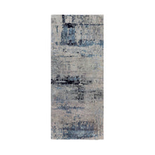 Load image into Gallery viewer, 2&#39;6&quot;x5&#39;10&quot; Abstract Design Silver-Blue Hand Knotted Modern Wool &amp; Silk Oriental Runner Rug FWR350946
