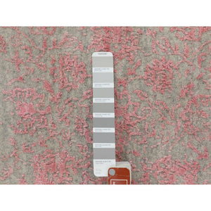 2'6"x11'10" Pink Wool and Art Silk Erased Persian Design Runner Hand Loomed Jacquard Oriental Rug FWR351498