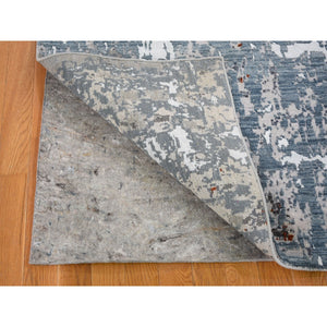 4'x6' Gray Abstract Design Wool And Silk Hi-Low Pile Denser Weave Hand Knotted Oriental Rug FWR354492