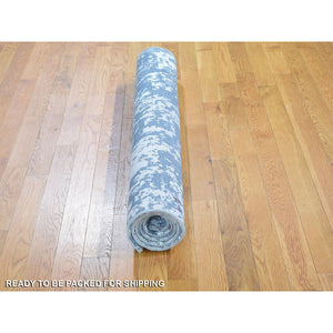 4'x6' Gray Abstract Design Wool And Silk Hi-Low Pile Denser Weave Hand Knotted Oriental Rug FWR354492