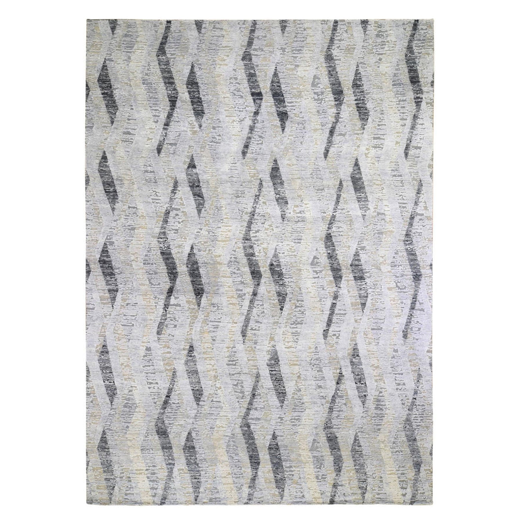 10'x14' DIMENSIONAL CURTAINS Gray Silk With Textured Wool Hand Knotted Oriental Rug FWR354918