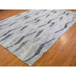 10'x14' DIMENSIONAL CURTAINS Gray Silk With Textured Wool Hand Knotted Oriental Rug FWR354918