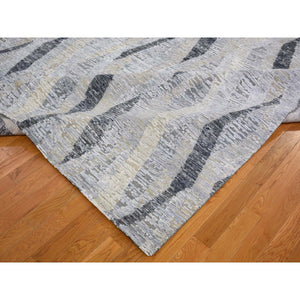 10'x14' DIMENSIONAL CURTAINS Gray Silk With Textured Wool Hand Knotted Oriental Rug FWR354918