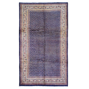 6'1"x11'4" Navy Blue Semi Antique Seraband All Over Botteh Design Pure Wool Hand Knotted Wide Runner Oriental Rug FWR357054