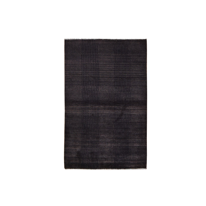 4'x6' Charcoal Brown Wool and Silk Tone on Tone Nepali Hand Knotted Oriental Rug FWR357570