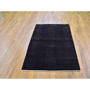 4'x6' Charcoal Brown Wool and Silk Tone on Tone Nepali Hand Knotted Oriental Rug FWR357570