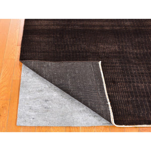 4'x6' Charcoal Brown Wool and Silk Tone on Tone Nepali Hand Knotted Oriental Rug FWR357570