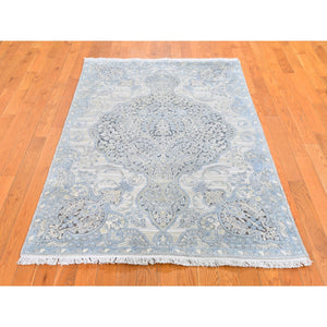 4'x6'3" Tree of Life Meditation Design Silk with Textured Wool Hand Knotted Oriental Rug FWR358470