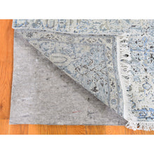 Load image into Gallery viewer, 4&#39;x6&#39; Blue Pure Silk with Textured Wool Distressed Oushak Hand Knotted Oriental Rug FWR358500