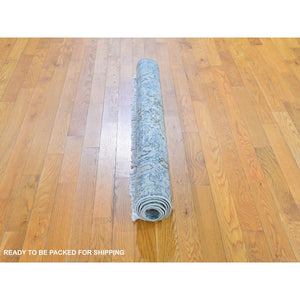 4'x6' Blue Pure Silk with Textured Wool Distressed Oushak Hand Knotted Oriental Rug FWR358500