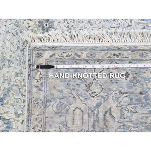 4'x6' Blue Pure Silk with Textured Wool Distressed Oushak Hand Knotted Oriental Rug FWR358500