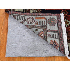 4'3"x6'4" Midnight Blue New Persian Hamadan Geometric Design Pure Wool Hand Knotted Oriental Rug FWR358764