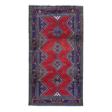 Load image into Gallery viewer, 5&#39;1&quot;x9&#39;4&quot; New Persian Hamadan Geometric Medallion and Red Open Field Pure Wool Hand Knotted Oriental Rug FWR359178