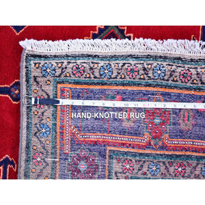 5'1"x9'4" New Persian Hamadan Geometric Medallion and Red Open Field Pure Wool Hand Knotted Oriental Rug FWR359178