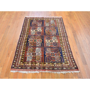 4'x5'10" Terracotta Vintage Persian Abadeh Block Design Pure Wool Hand Knotted Oriental Rug FWR359196