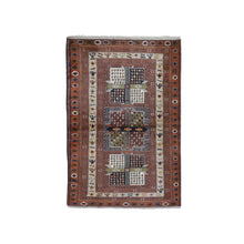 Load image into Gallery viewer, 4&#39;x5&#39;10&quot; Light Brown Vintage Persian Abadeh with Block Design Hand Knotted Natural Wool Oriental Rug FWR359550