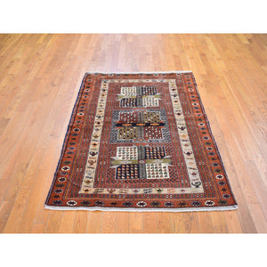 4'x5'10" Light Brown Vintage Persian Abadeh with Block Design Hand Knotted Natural Wool Oriental Rug FWR359550