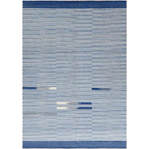 6'4"x9'1" Flat Weave Nomadic Stripe Design Kilim Pure Wool Hand Woven Reversible Oriental Rug FWR360660